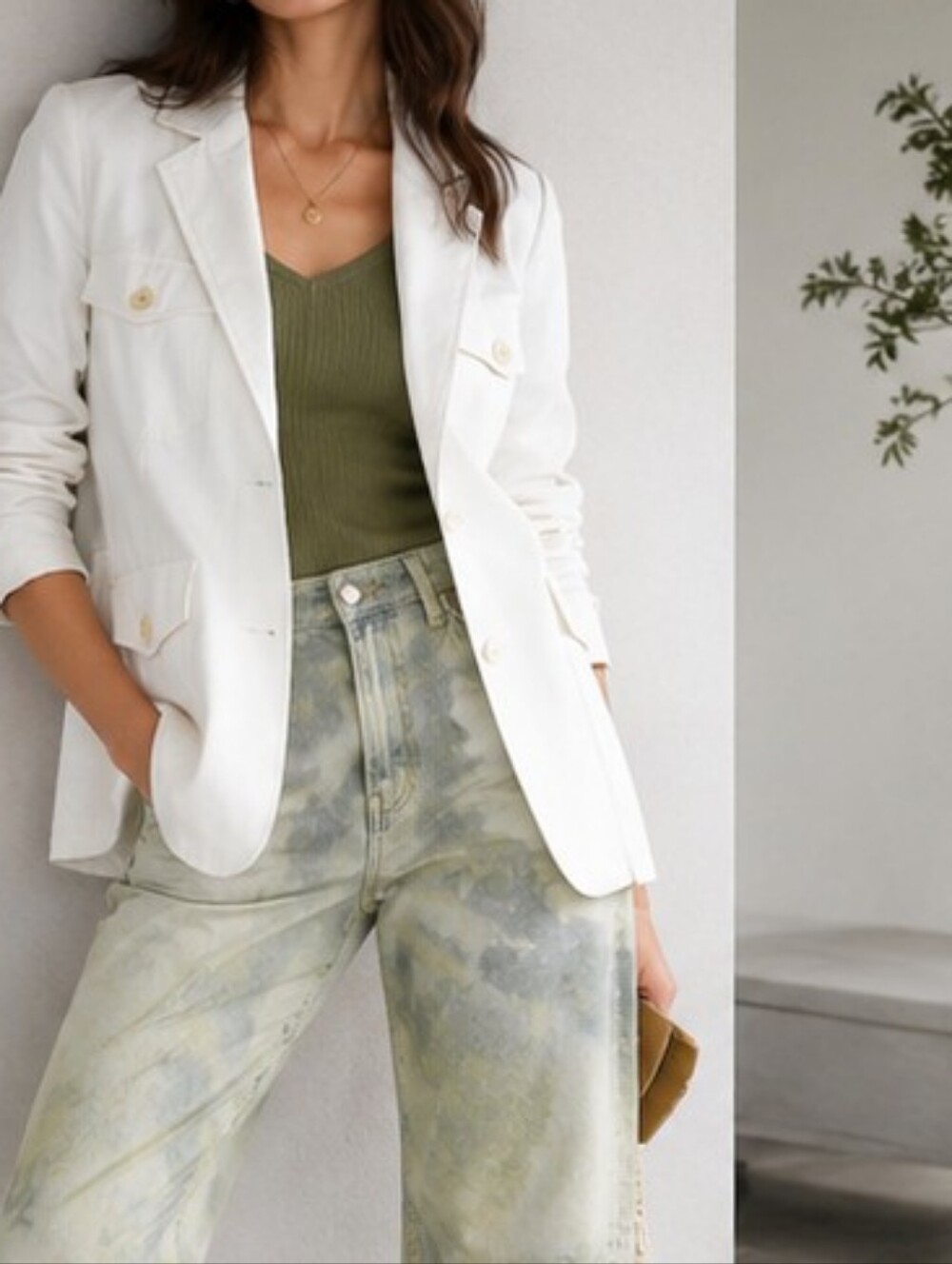 Anthropologie White Safari Utility Blazer